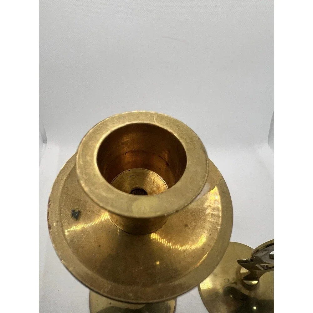 2 Solid Brass JOY Candlestick Holders 8